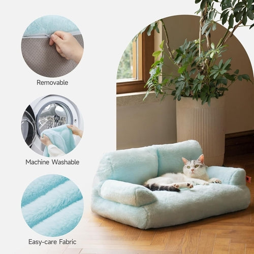 MEWOOFUN Plush Cat Bed For Indoor Cats - Washable 26x19x13 Inch Pet
