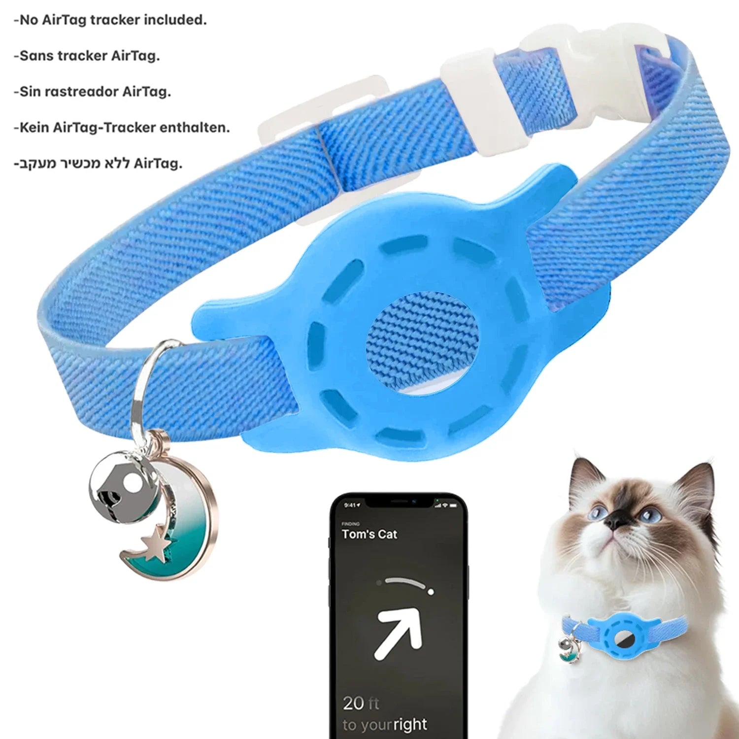 Fashion Airtag Pet Collar Adjustable Elastic Nylon Puppy Cat Collar with Bell Anti-lost GPS Tracker Case（No tracker included）