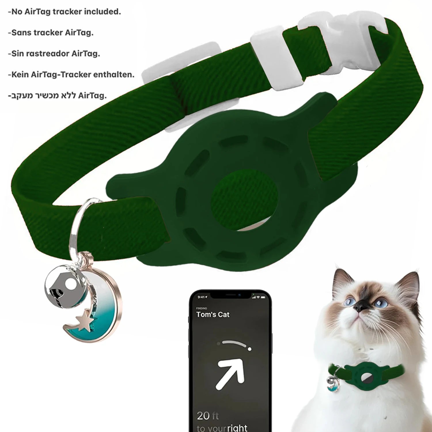 Fashion Airtag Pet Collar Adjustable Elastic Nylon Puppy Cat Collar with Bell Anti-lost GPS Tracker Case（No tracker included）