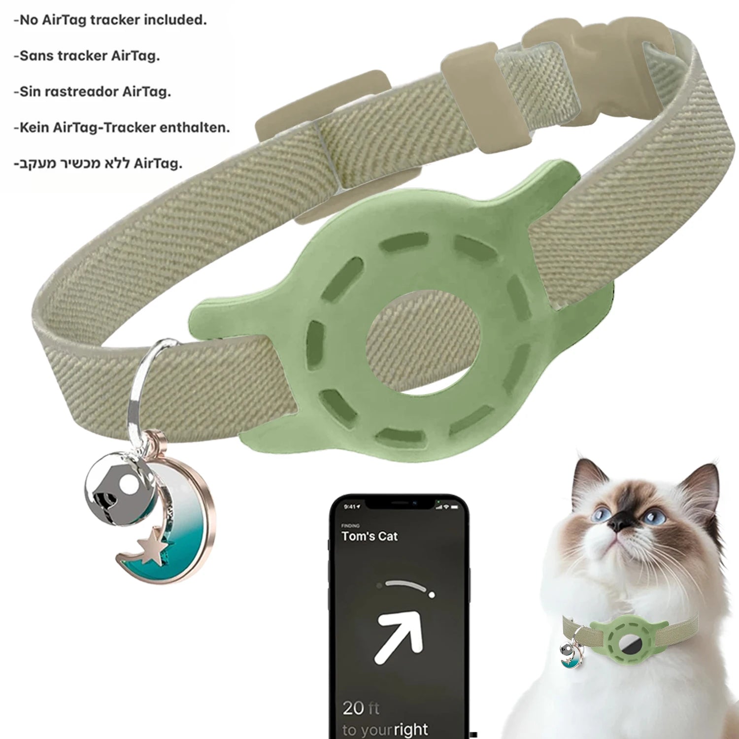 Fashion Airtag Pet Collar Adjustable Elastic Nylon Puppy Cat Collar with Bell Anti-lost GPS Tracker Case（No tracker included）