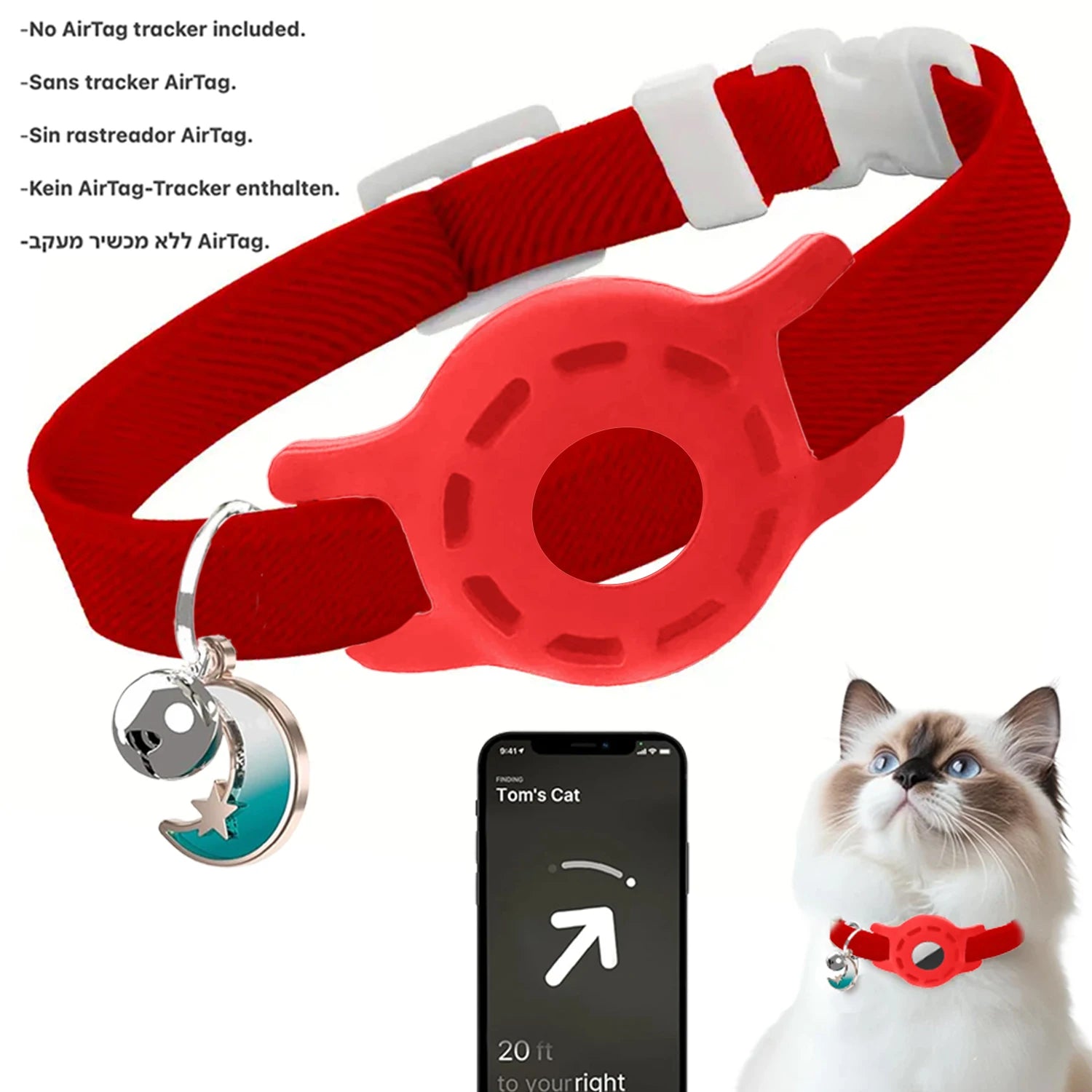 Fashion Airtag Pet Collar Adjustable Elastic Nylon Puppy Cat Collar with Bell Anti-lost GPS Tracker Case（No tracker included）