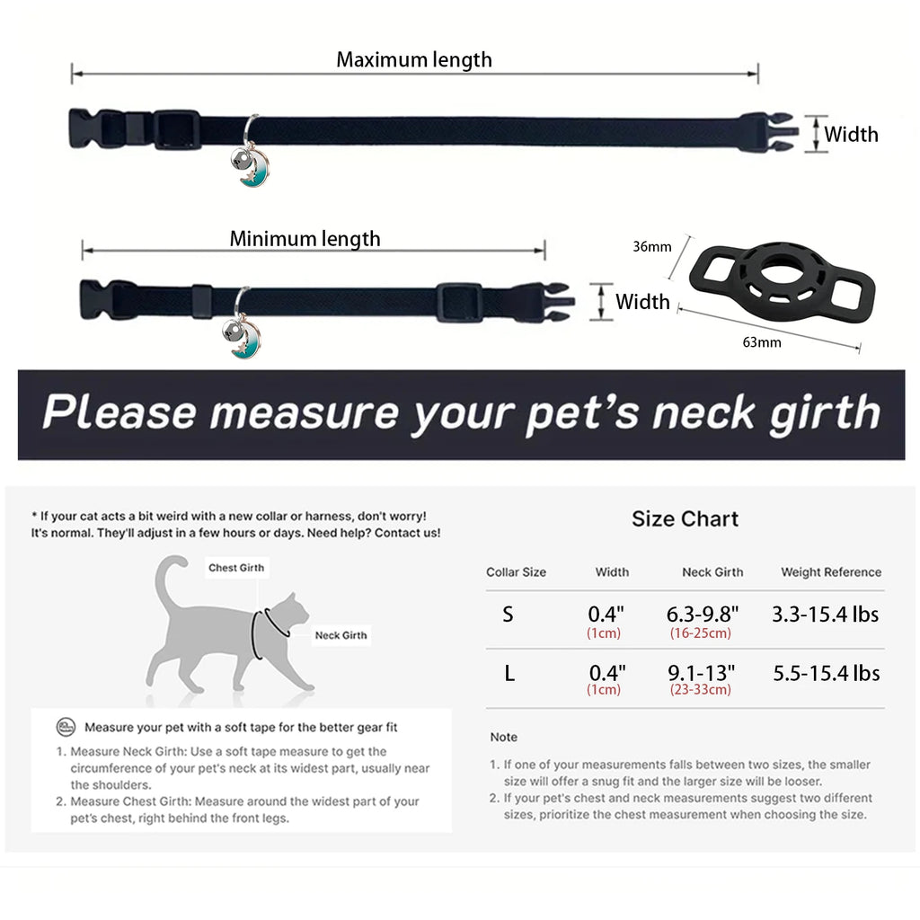 Fashion Airtag Pet Collar Adjustable Elastic Nylon Puppy Cat Collar with Bell Anti-lost GPS Tracker Case（No tracker included）