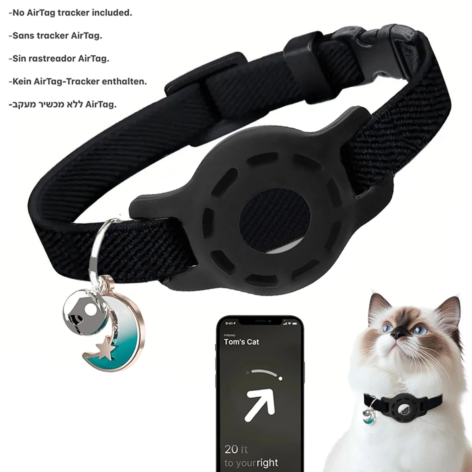 Fashion Airtag Pet Collar Adjustable Elastic Nylon Puppy Cat Collar with Bell Anti-lost GPS Tracker Case（No tracker included）
