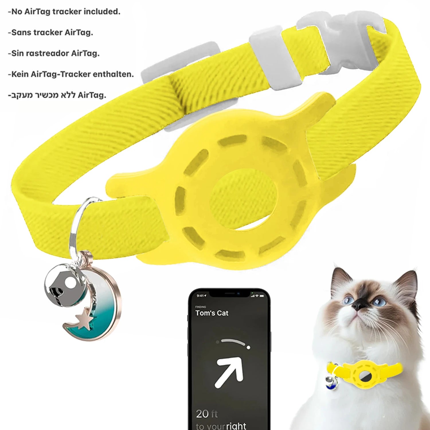 Fashion Airtag Pet Collar Adjustable Elastic Nylon Puppy Cat Collar with Bell Anti-lost GPS Tracker Case（No tracker included）