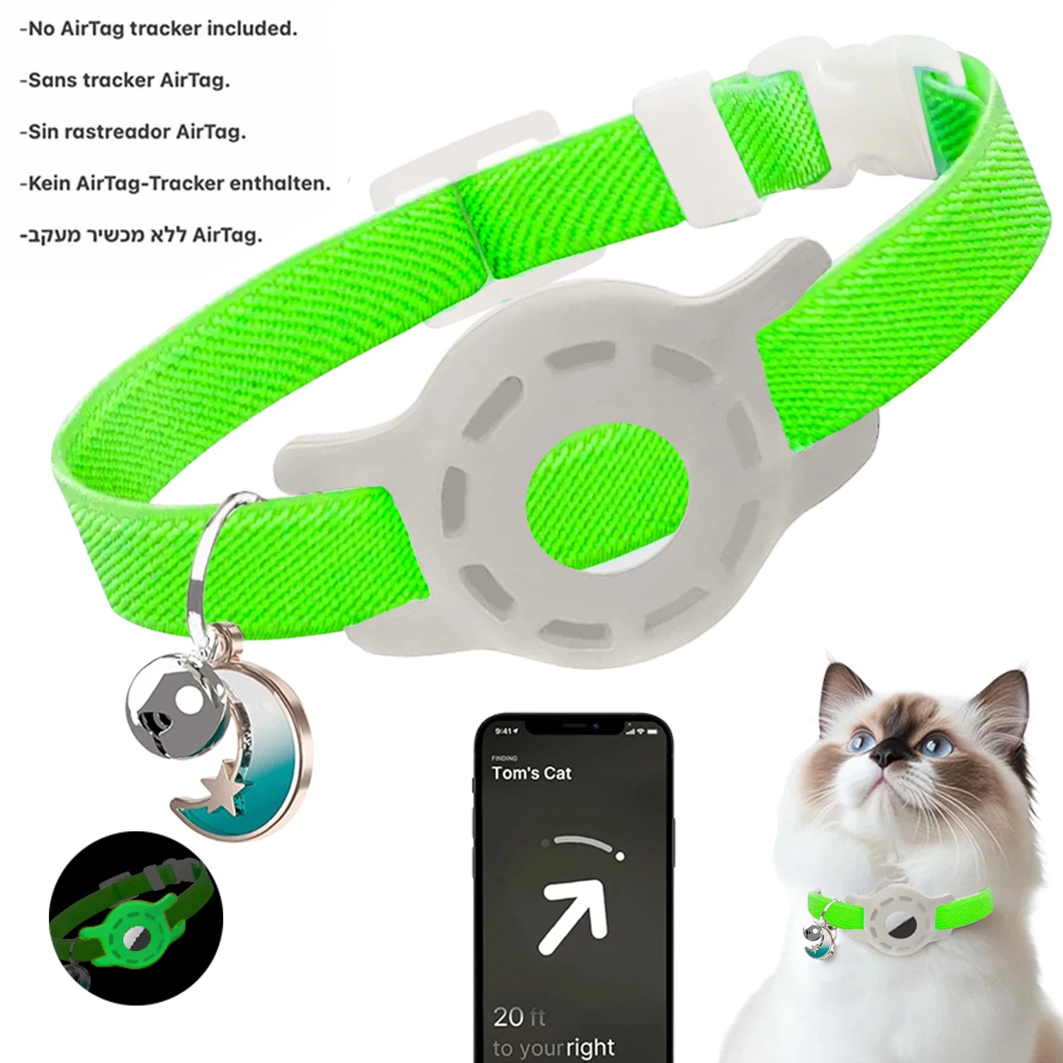 Fashion Airtag Pet Collar Adjustable Elastic Nylon Puppy Cat Collar with Bell Anti-lost GPS Tracker Case（No tracker included）